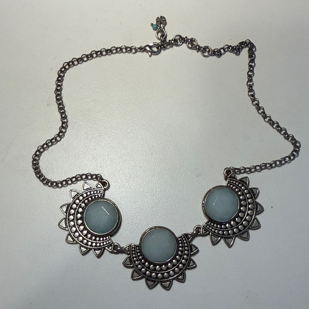 Lucky Brand Silver-Tone Boho Triple Stone Necklace in Light Blue